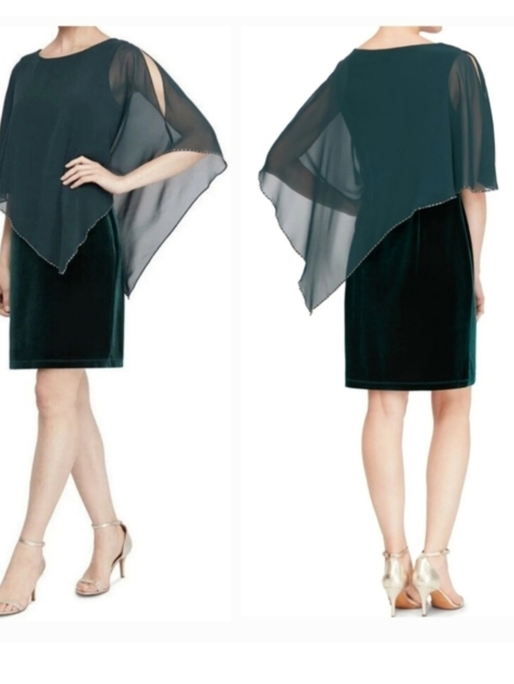 SL Fashions New York Velvet Asymmetrical Cape Green Romantic Whimsigoth Dress 6